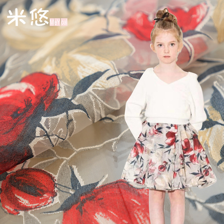 tc涤棉混纺 网纱镂空欧根纱 民族风 复古大提花 立体烧花印花面料