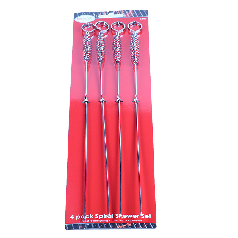 Promoción de la fábrica pinchos de acero inoxidable mango de primavera palo de barbacoa pinchos redondos herramienta de barbacoa aguja palo de carne