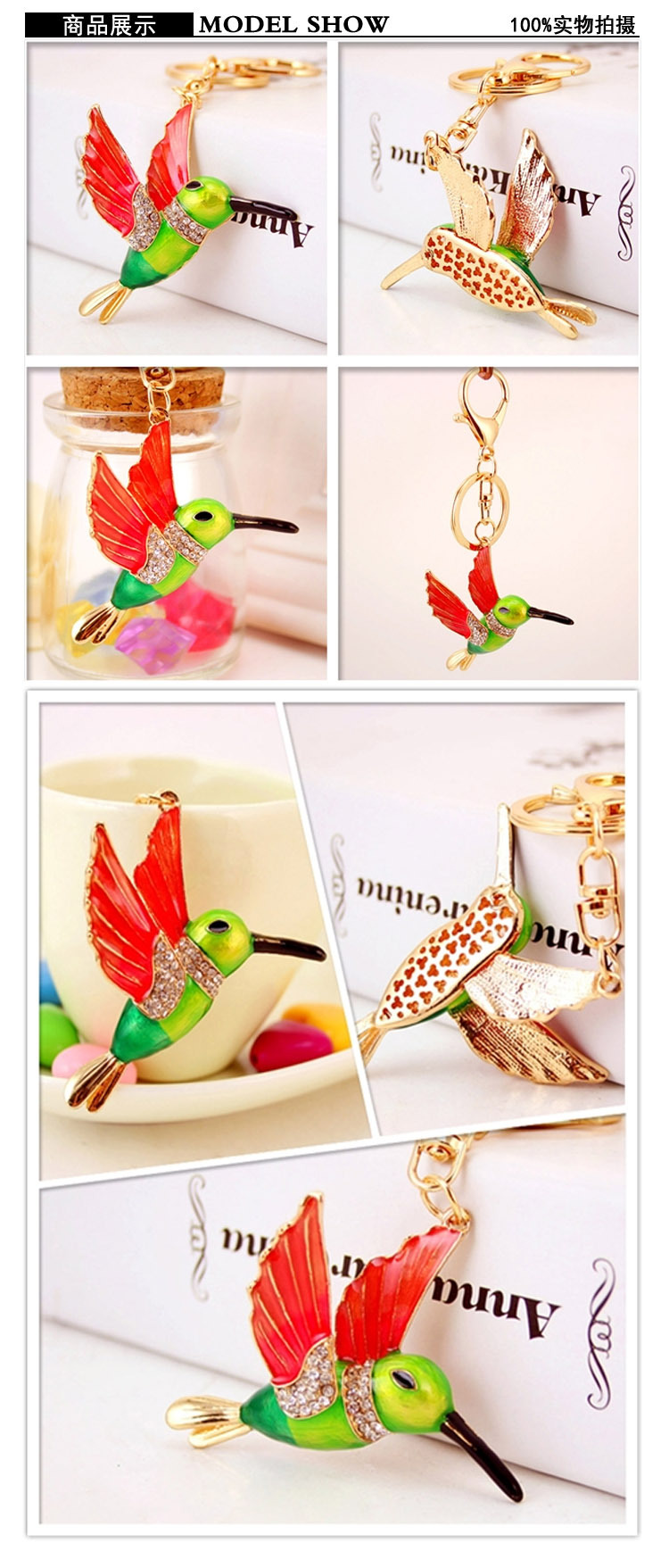 Creative Cute Woodpecker Keychain Bird Key Chain Animal Metal Pendant display picture 10