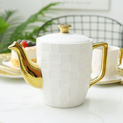 北歐金邊創意咖啡杯套裝歐式托盤輕奢下午茶具水具水杯冷水壺套裝