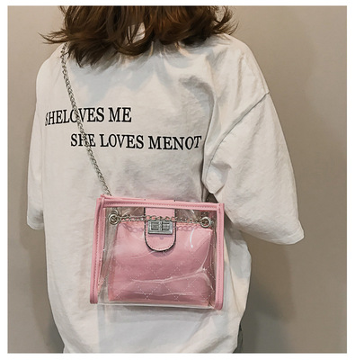 2019新款跨境ins超火果冻透明单肩斜挎包女网红包包女链条包包女|ms