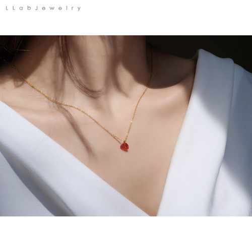 925 sterling silver plated 14K gold love-shaped necklace Japanese and Korean version simple clavicle chain necklace birthday gift for girlfriend