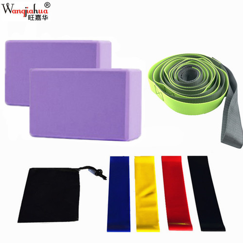 Yoga bricks eight-piece set 12-hole yoga stretch straps one pair of yoga bricks latex tension straps black storage bag cross-border