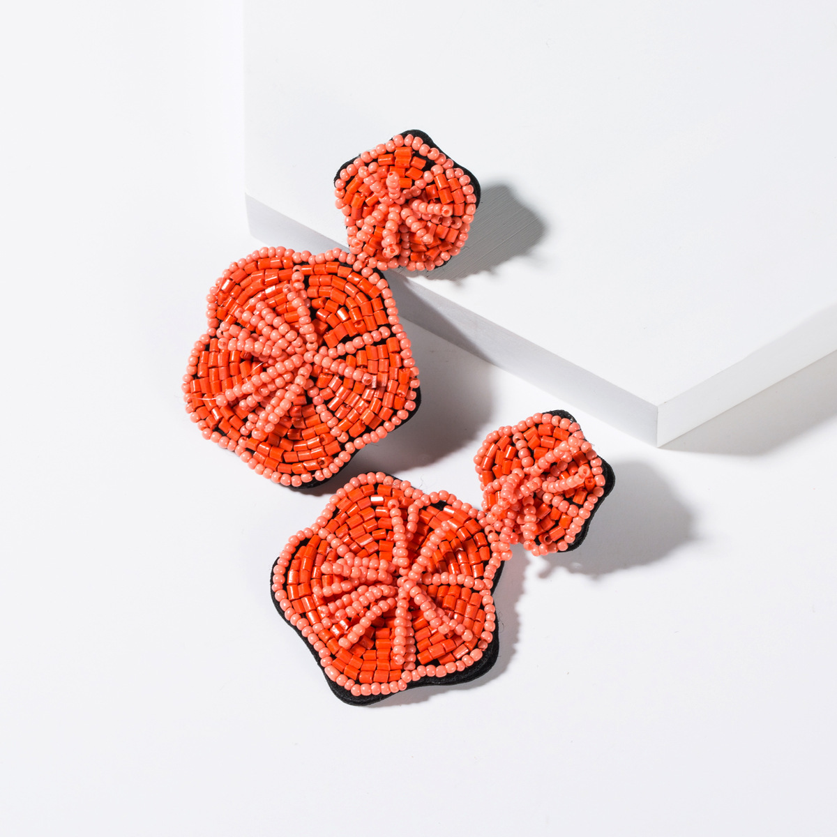 欧美夸张个性双层花卉绒布米珠耳环女复古潮流百搭波西米亚民族风|ms