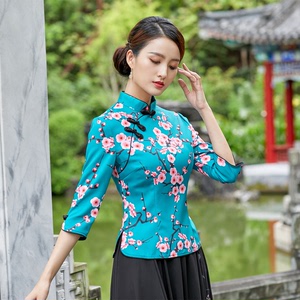 Floral Chinese Qipao dress tops retro cheongsam blouses shirts for female Chinese students cheongsam wind coat of the  retro cheongsam chinese dress blouses shirts tops for girls