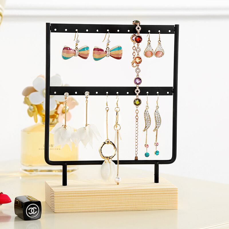 Simple Style Rectangle Solid Wood Metal Jewelry Display Jewelry Rack display picture 2