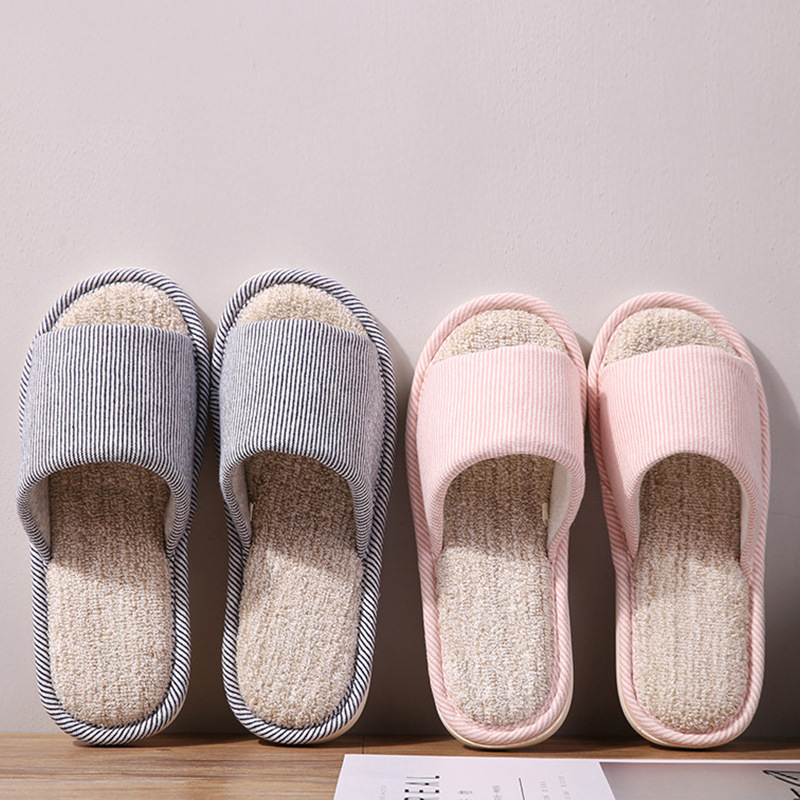 9.9 new four-season slippers men couple home slippers female home interior open linen slippers