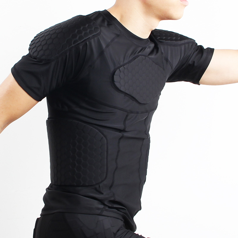 橄榄球防撞服篮球足球紧身衣护肩护腰训练短袖T恤护具男厂家批发