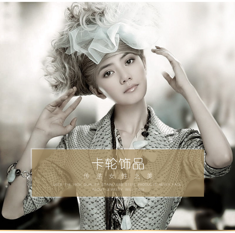 new diamond double ring titanium steel earrings necklace set wholesale Nihaojewelry