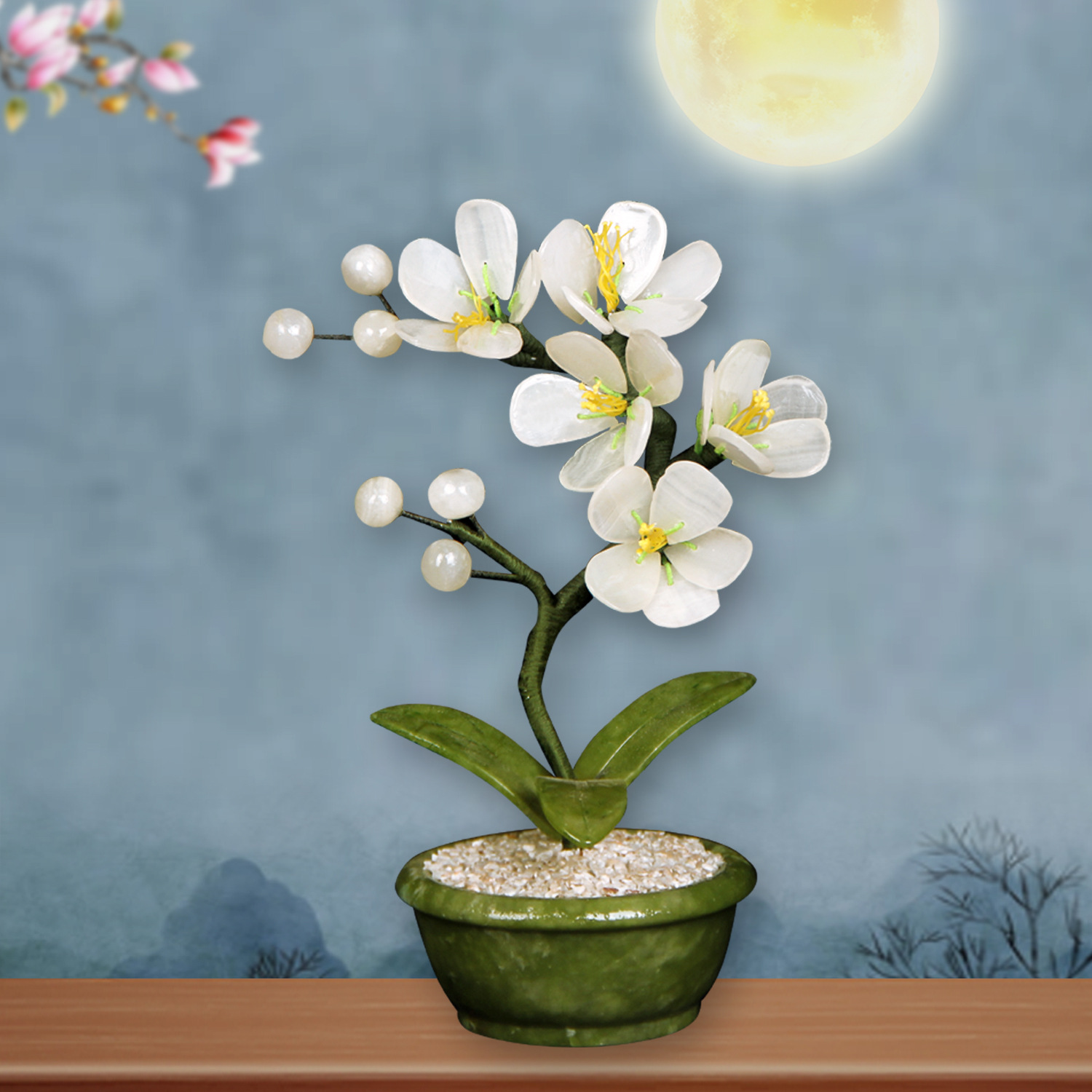 (2개) 자연 옥 난초 CLOISONNE 옥 조각 공예 거실 홈 화분 장식품 현관 와인 캐비닛 분재 장식품