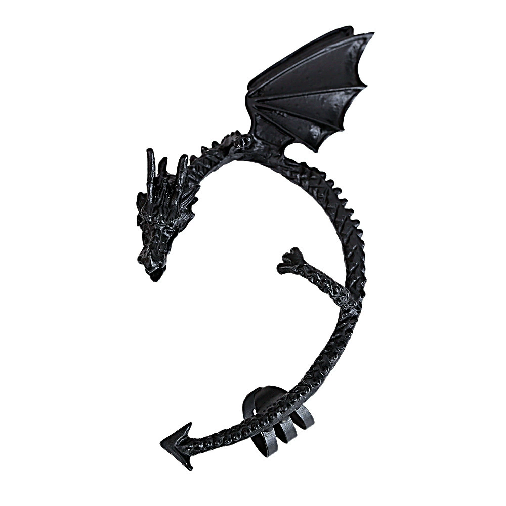 Ear Clip Earrings, Retro Dragon Design, Alloy Bronze-Plated, No Piercing, 6.5×4.3 cm