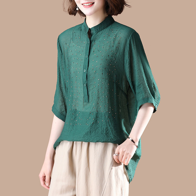 Pullover shirt medium and long blouse new elevated collar shirt