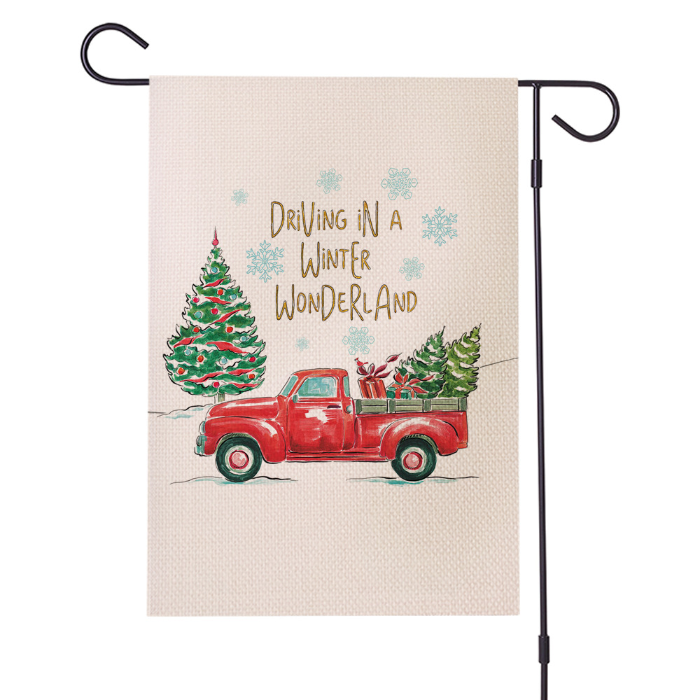 跨境热销  圣诞车子系列防水亚麻花园旗 双面庭院节日旗 支持定制