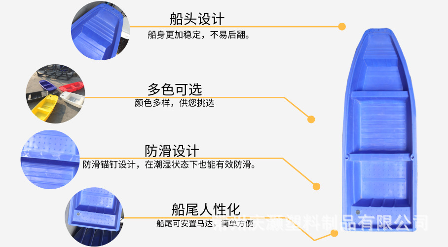 加厚牛筋船3.5米塑料船 户外观光钓鱼船 捕捞打渔船 河道清淤塑料船示例图14