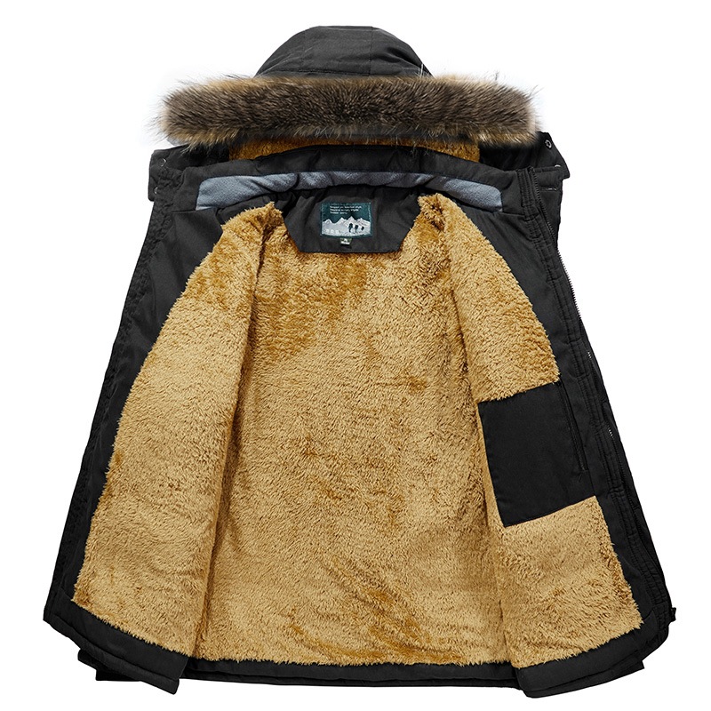 Herrenbekleidung öffentliche Version Herren Winter mittellang plus samtig dicker warmer Baumwollmantel für mittleres und älteres Alter plus Größe Pelzkragen Baumwollmantel_voghion.com