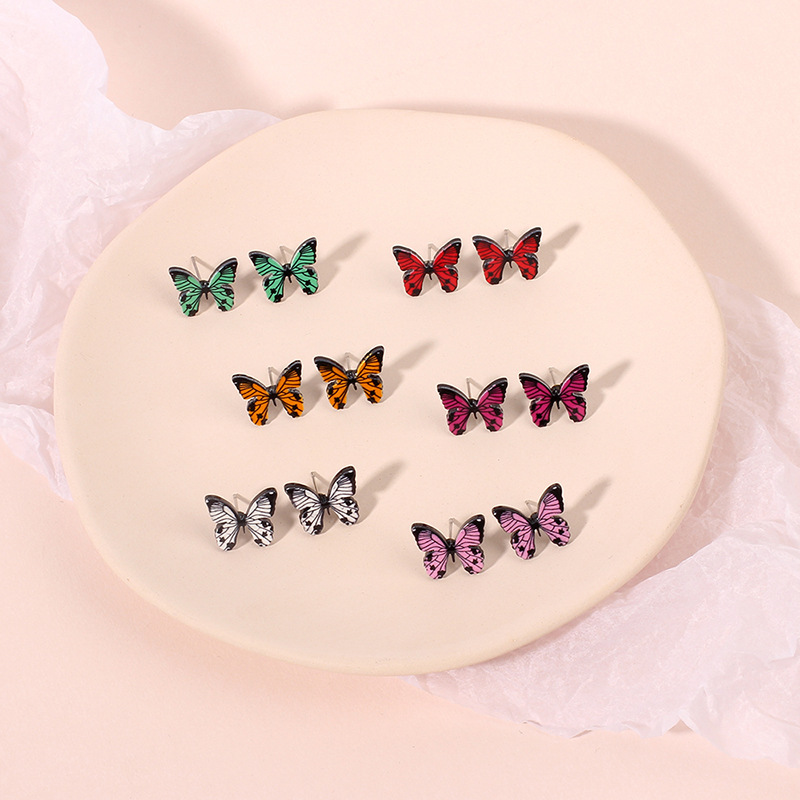Korean Butterfly Candy Color Mixed Color Acrylic Earrings Set For Women display picture 3