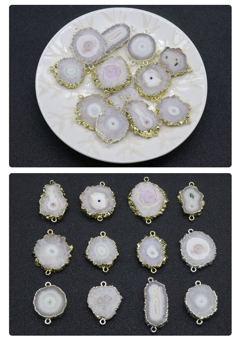 Rough Crystal Irregular Slices Rimmed Double Hole Anhänger display picture 5