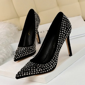 high-heeled Fine-heeled suede Shallow-mouth pointed water drill 
