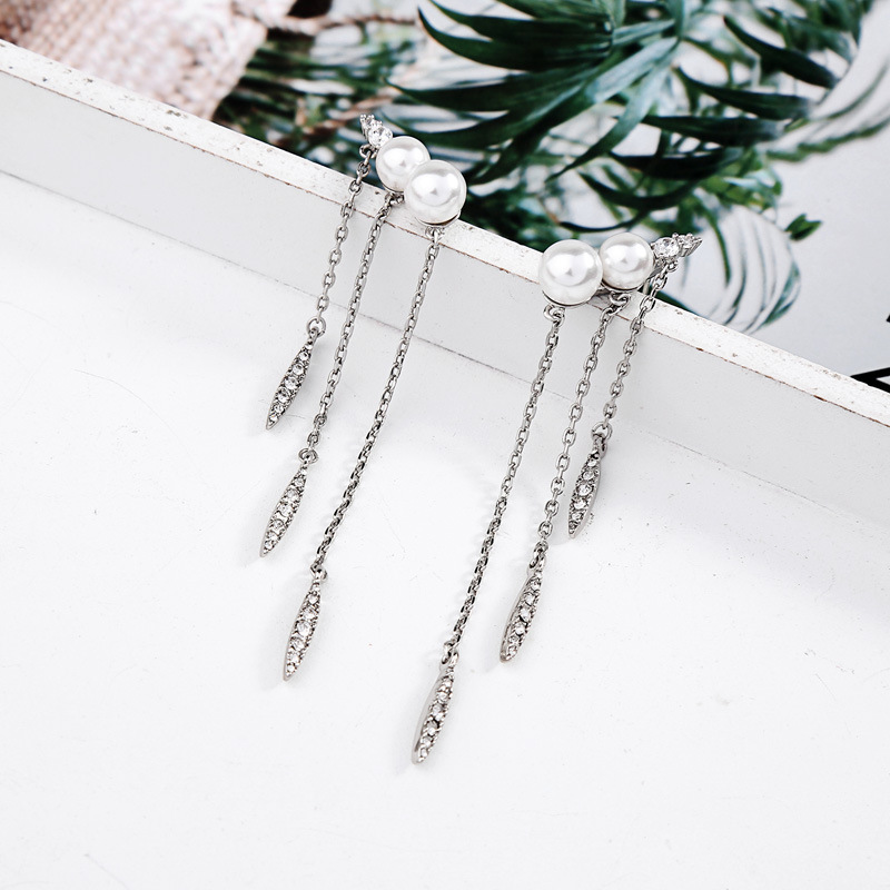 Long Pearl Tassel Diamond Earrings Earrings Female Fashion Earrings display picture 8