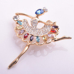 Bestselling New Colorful Crystal Dancing Girl Brooch Korean Style Atmospheric Clothing Pin Creative Alloy Suit Boutonniere