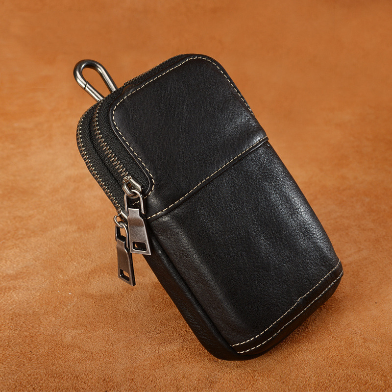 原创头层牛皮手机包男真皮多功能穿皮带腰包竖款手工休闲6寸小包|ru