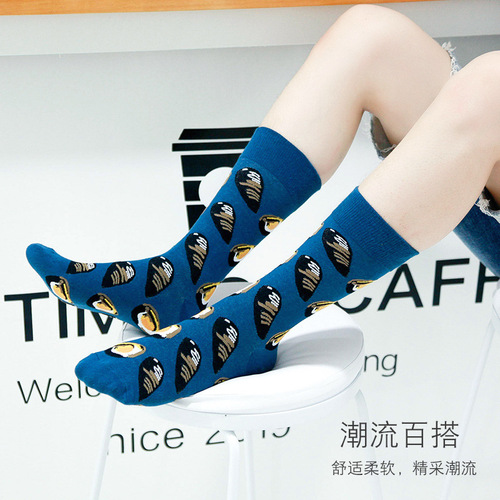 European and American trendy socks, food series, versatile mid-calf long socks, cross-border supply, salmon trendy socks for both men and women