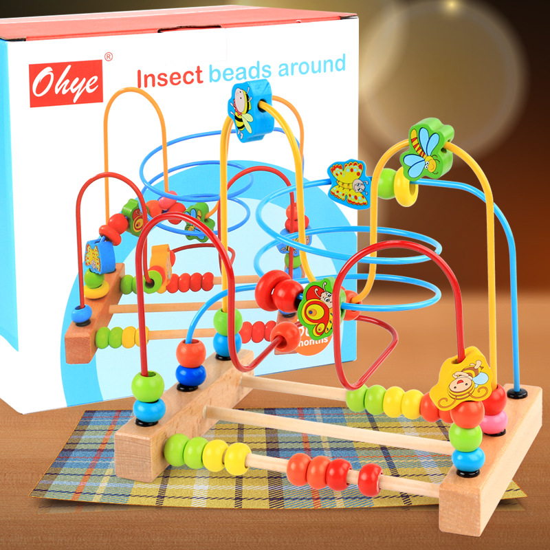大号木制榉木三线昆虫绕玩具 宝宝益智早教玩具