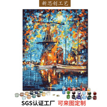 大芬油画定做卧室风景挂画diy装饰画抽象手工儿童数字油画定制