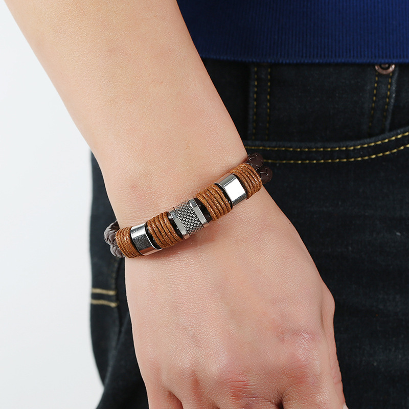 PU woven bracelet magnetic menu0027s simple leather bracelet