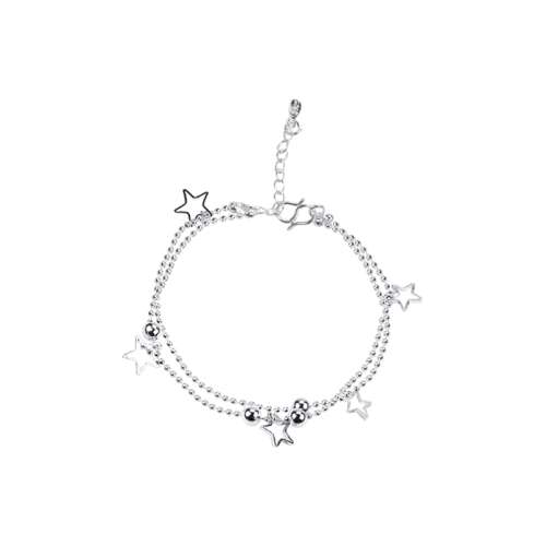 Hot Selling Silver Anklet Korean Style Fashion Hypoallergenic Women's Double Layer Star Bracelet Silver Foreign Trade Color Preserving Jewelry Wholesale