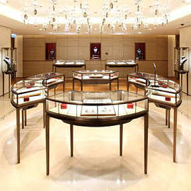 时尚珠宝展示柜乐美工厂带灯金属钢化玻璃展示柜首饰柜台复古