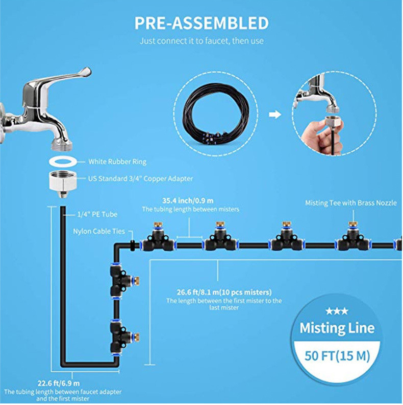 6米雾化降温管 高压喷雾套装 太阳伞喷雾 喷水管