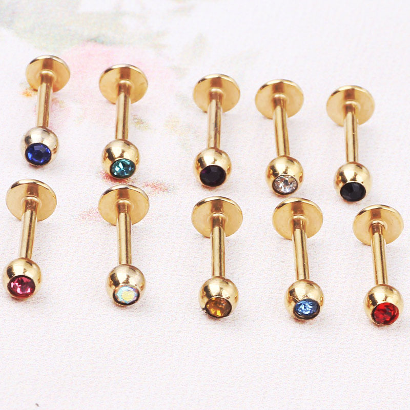 Fashion Solid Color Stainless Steel Inlay Artificial Diamond Ear Studs 1 Piece