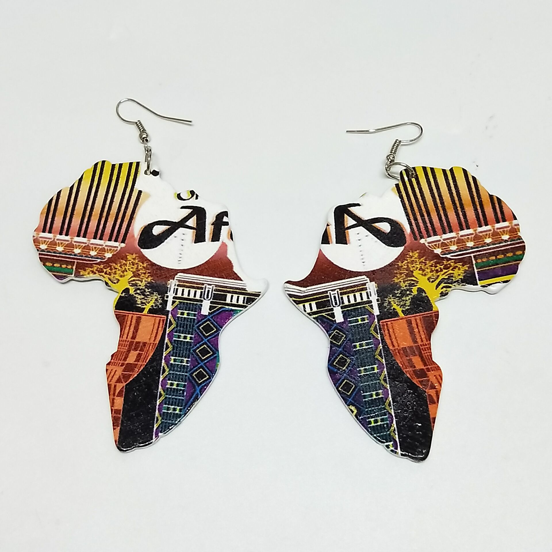 Ethnic Double-sided Printing Wooden Earrings display picture 6