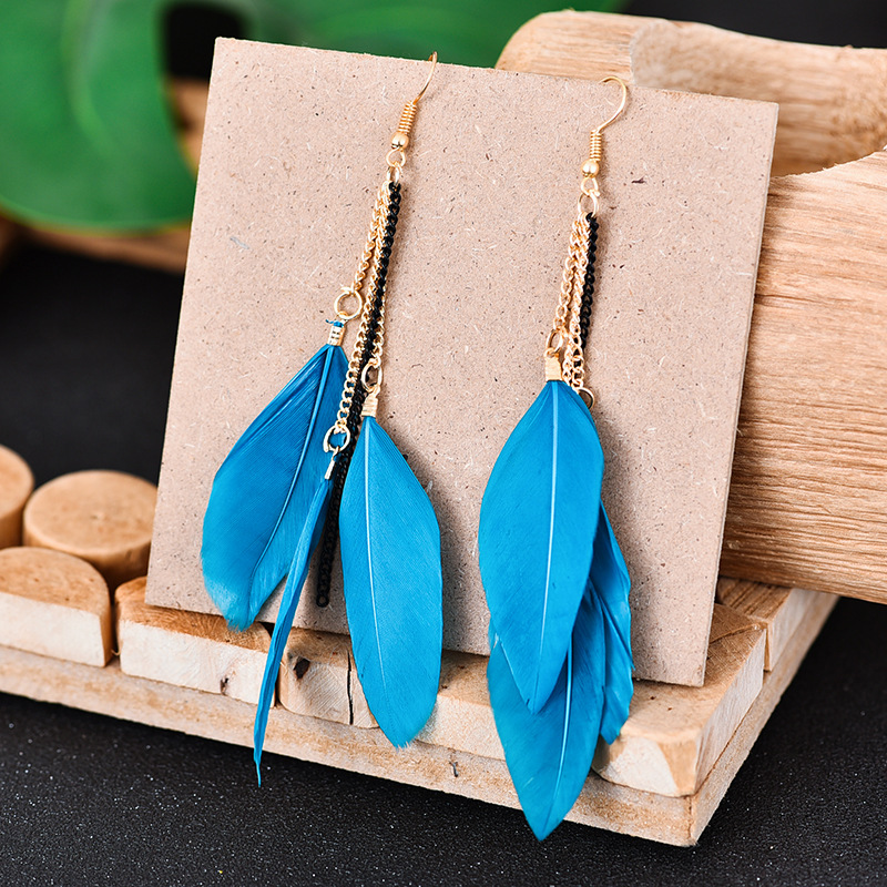 Fashion Long Tassel Multi-layer Chain Feather Earrings Wholesale display picture 5