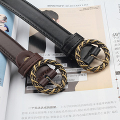 Korean Vintage Frisbee Personality Circle Buckle Simple Casual Belt Jeans Accessory Black Thin Belt