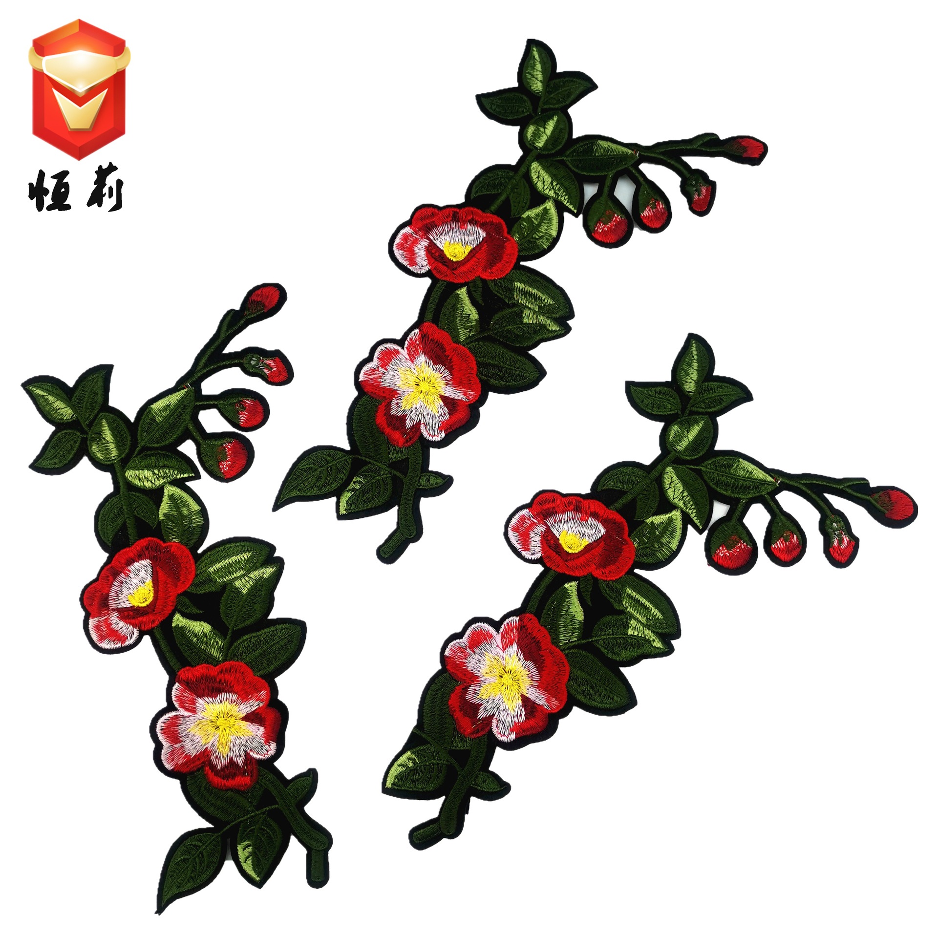 厂家直销玫瑰牡丹花刺绣布贴补丁服装辅料速卖通手工DIY现货