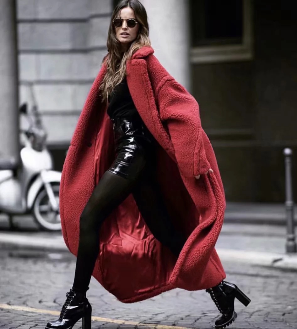 Long Lapel Faux Lamb Wool Coat NSAC14357