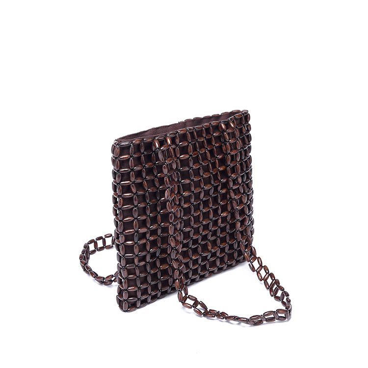 New Women's Wooden Bead Mesh Dual purpose Handheld Shoulder Grass Woven Bag_voghion.com