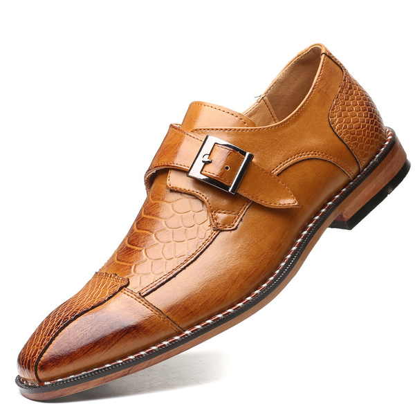 Pointed leather shoes, men's belt buckle, trendy shoes, men's cross-border distribution