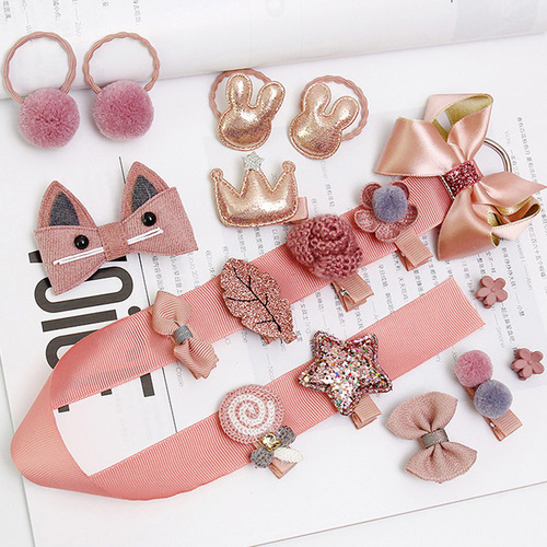 Korean style hair accessories, children's hairpins 18-piece set, girls' hair accessories, baby's cute hair ties, girls' hairpins, baby headbands