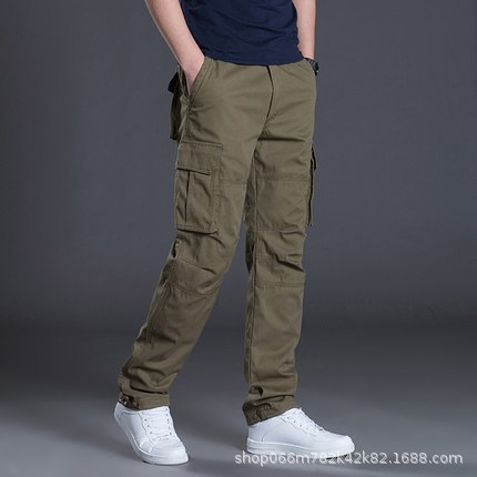 Otoño e Invierno nuevo multi-Bolsillo overoles de los hombres sueltos pantalones casuales rectos de algodón más tamaño cintura elástica pantalones largos resistentes al desgaste
