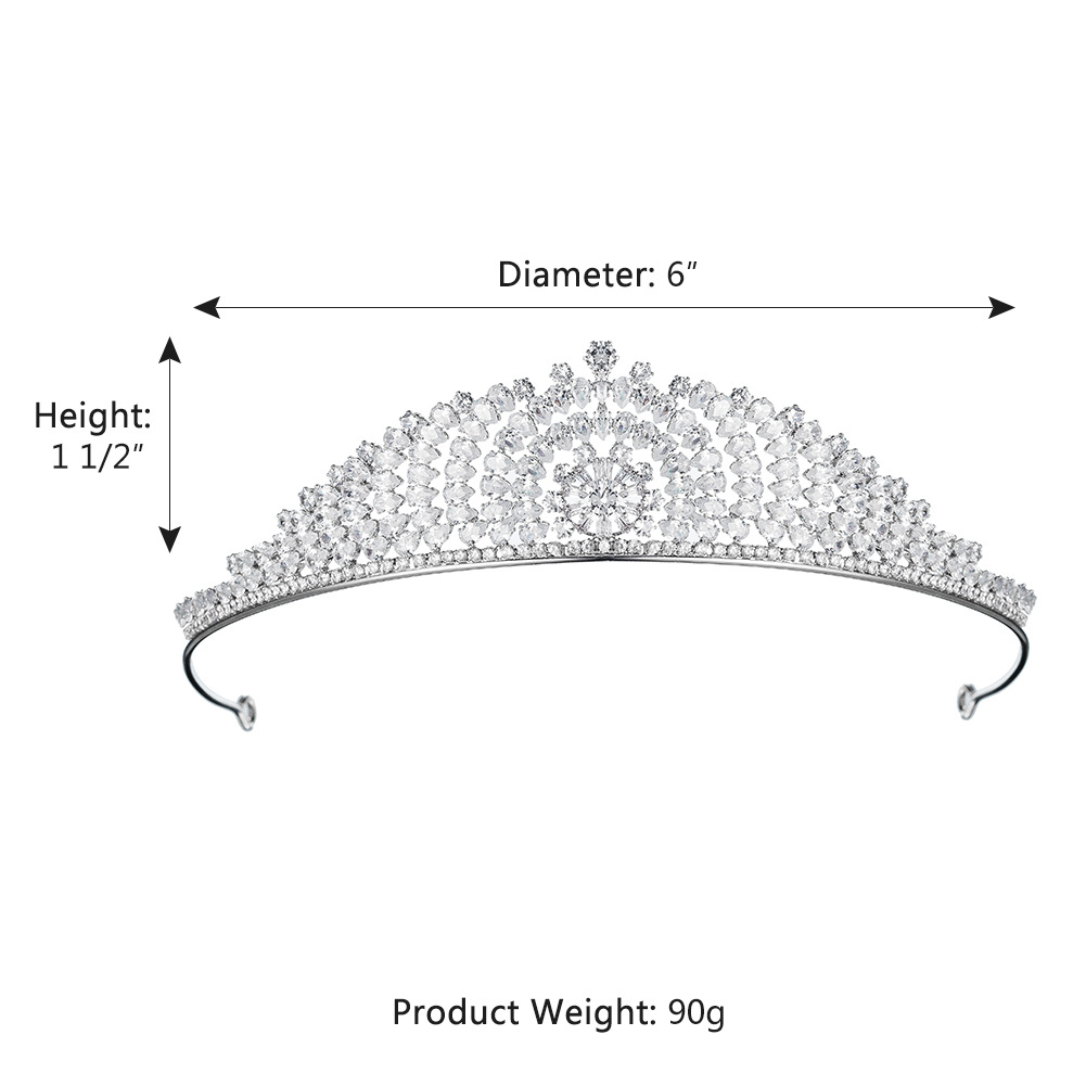 New Baroque Round Alloy Crown  High-end Zircon Crown Bridal Headband display picture 8