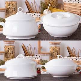 景德镇纯白9寸品锅 陶瓷带盖特大汤碗 骨瓷汤锅 汤煲 实用装汤碗