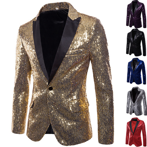 men's jazz performance suit blazers groomsmen jacket Performance dress gold sequins western suit nightclub male MC studio coat 