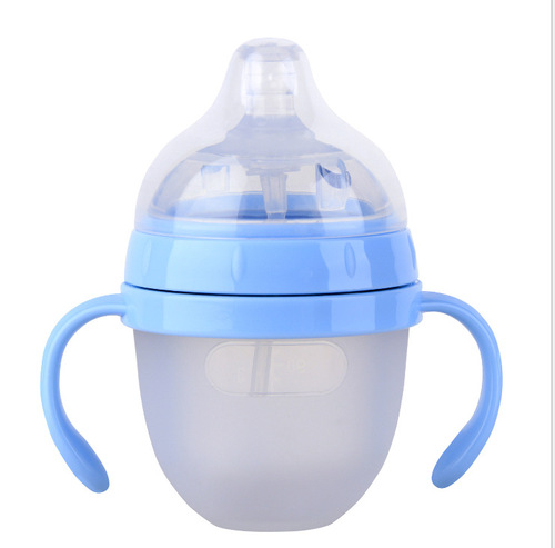 Baby bottle wide diameter straw with handle newborn child anti-colic silicone bottle manufacturer