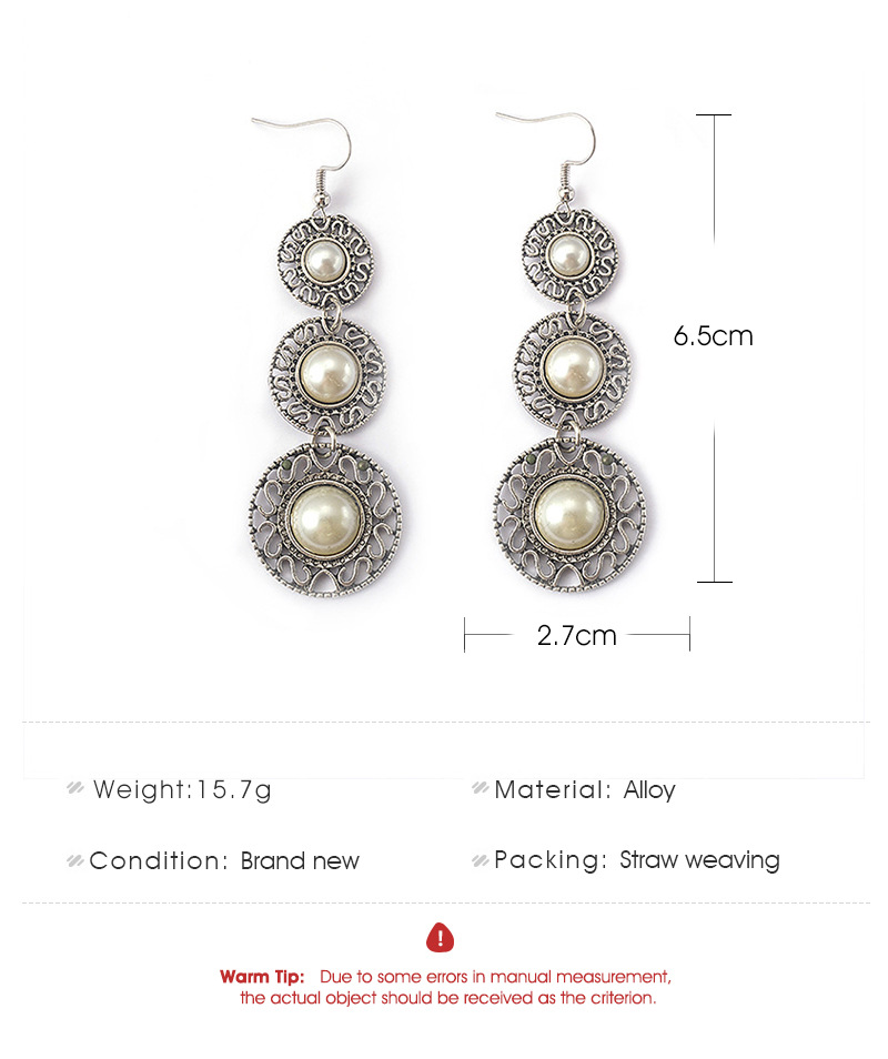 Vintage Ethnic Style Three-layer Pearl Ring Hat Earrings Tassel Gemstone Earrings Wholasale Fashion display picture 1