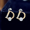 Crystal with letters, zirconium, earrings, accessory, Korean style