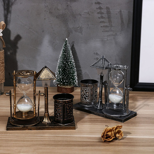 Creative retro hourglass night light, nostalgic pen holder, quicksand desktop decoration, graduation gift for students, friends and children