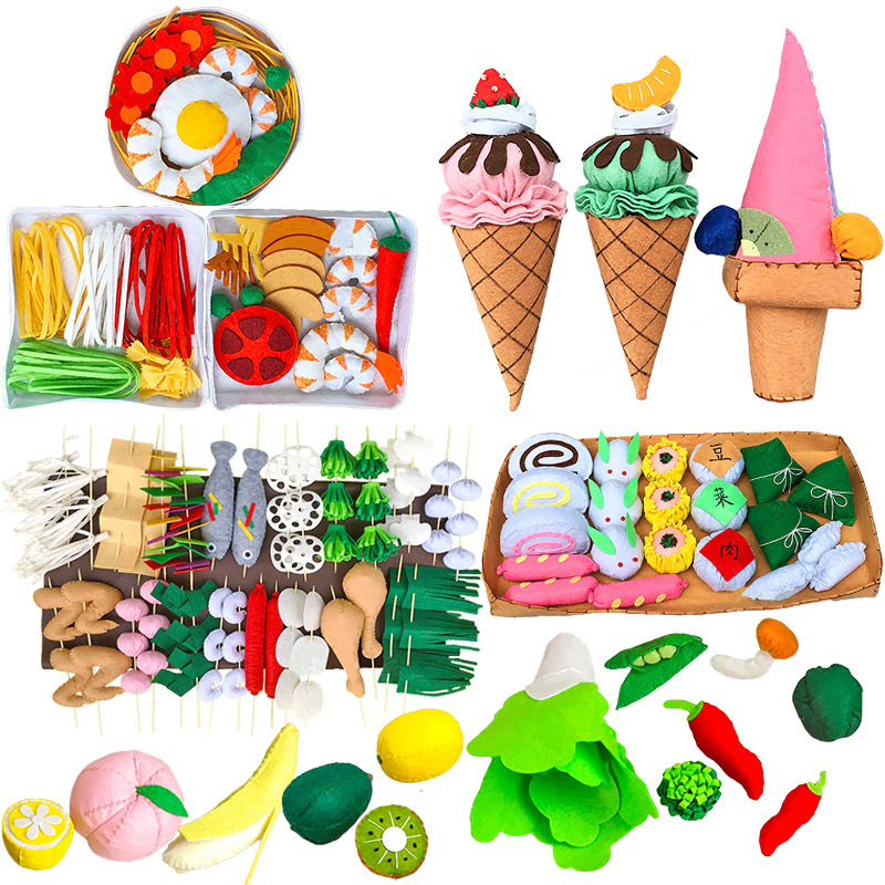 1 No tejido hecho a mano paquete de material de bricolaje Corte libre Lollipop fruta helado postre vegetal tela no tejida traje